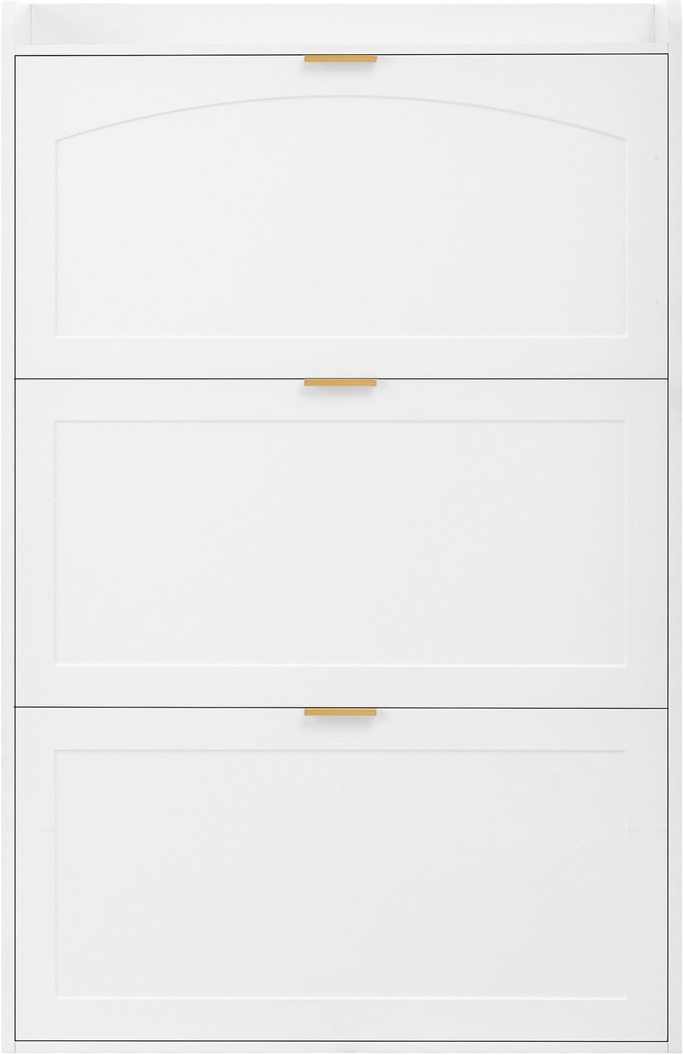 SONNENH Smalle witte schoenenkast met 3 kleppen en goudkleurige grepen - 76 x 23 x 118 cm