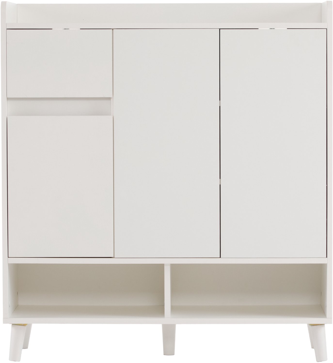 SONNENH Witte schoenenkast met 3 deuren, 1 lade en open vakken - 90 x 35 x 99 cm