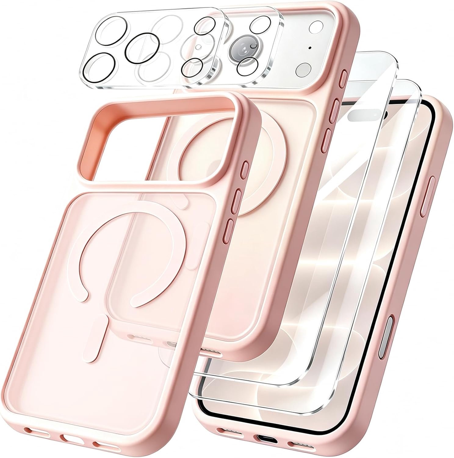Zandarix Hoesje Geschikt voor Apple iPhone 18 Pro Max - 2 Stuks Screenproctor - 2 Stuks Cameralensbescherming - Geschikt voor Mag - Krasbestendig - Antislip - Back Cover Hoesje - Roze