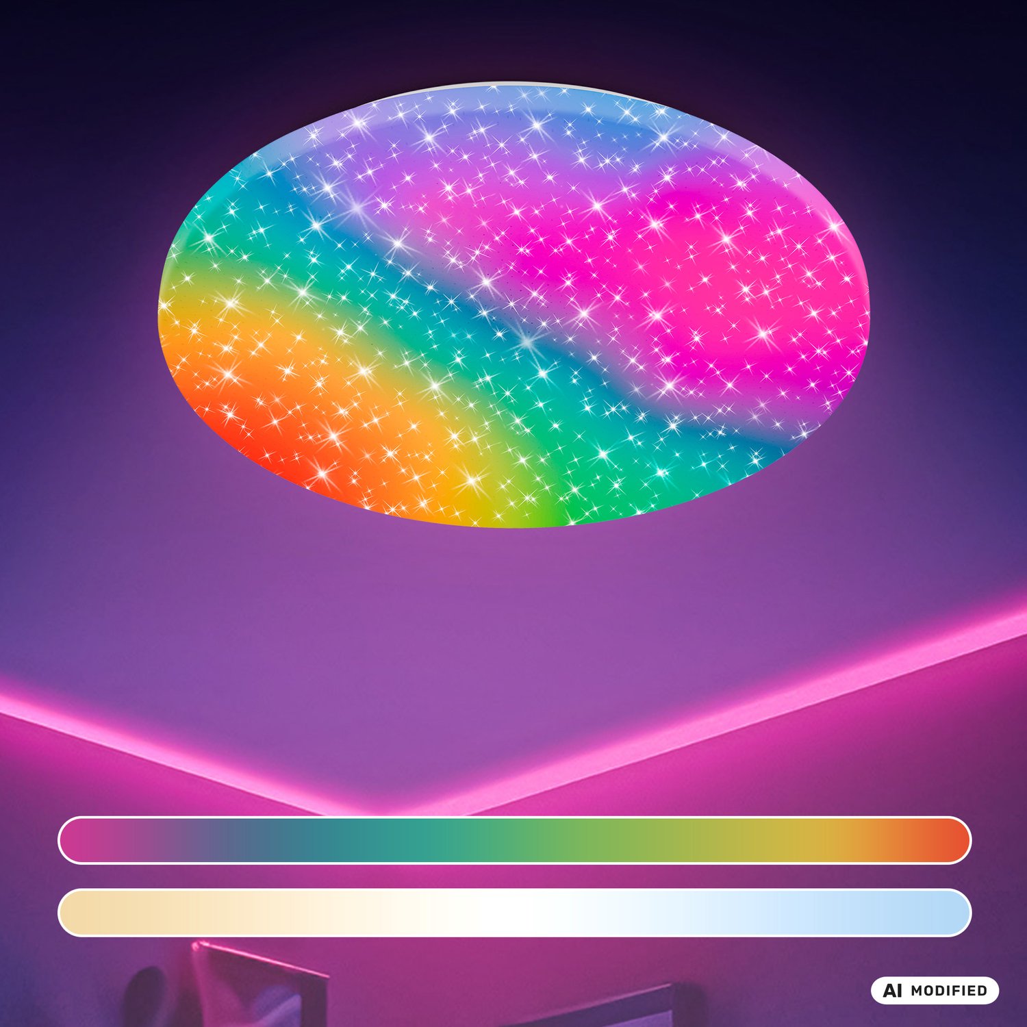 BRILONER Rainbow - RGBIC Plafondlamp dimbaar - met kleurwisseling en afstandsbediening - met sterrenhemel - Ø50cm