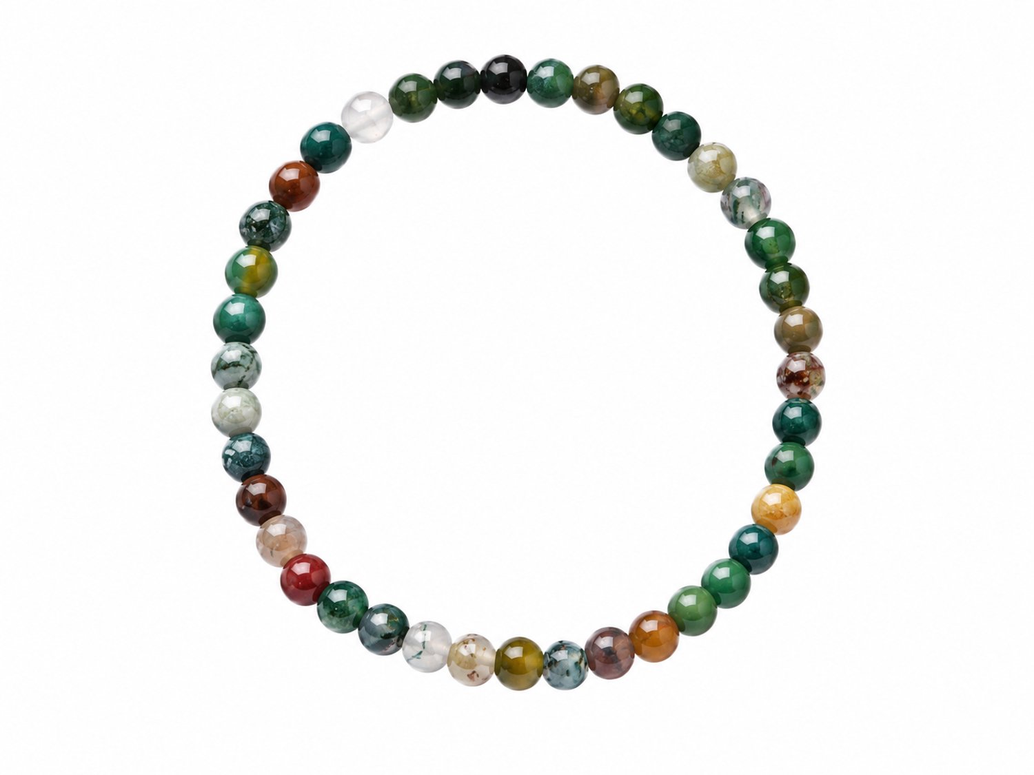 Indian Agaat Armband 16 cm – 4 mm Kralen – Natuursteen Armband – Groen Multikleur – Elastisch – Dames en Heren armband - Armband met kleine kralen – Fijne agaat armband – Agaat armband – Kleurrijke agaat armband