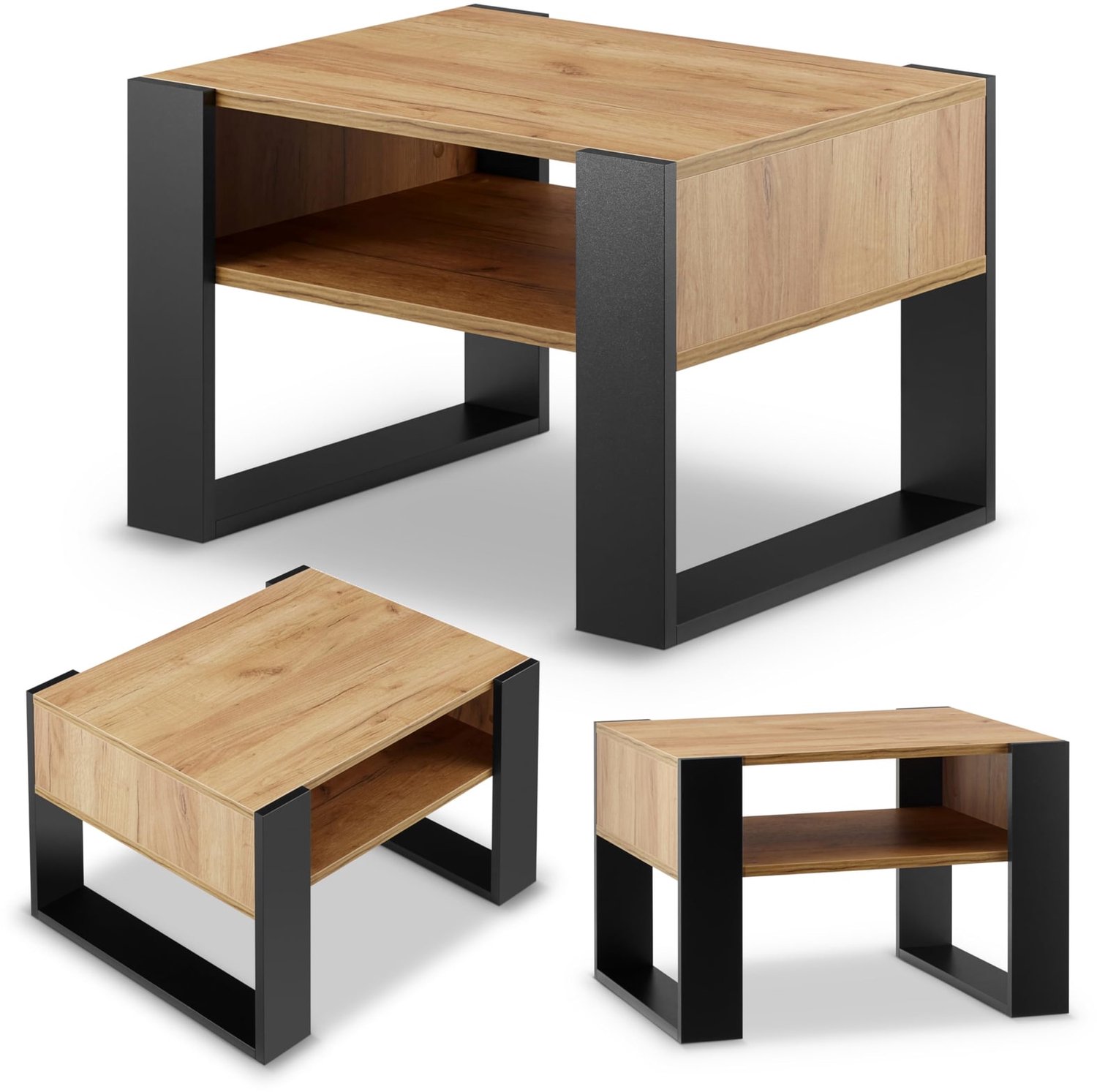 Salontafel - 65 cm breed - Eiken en zwart