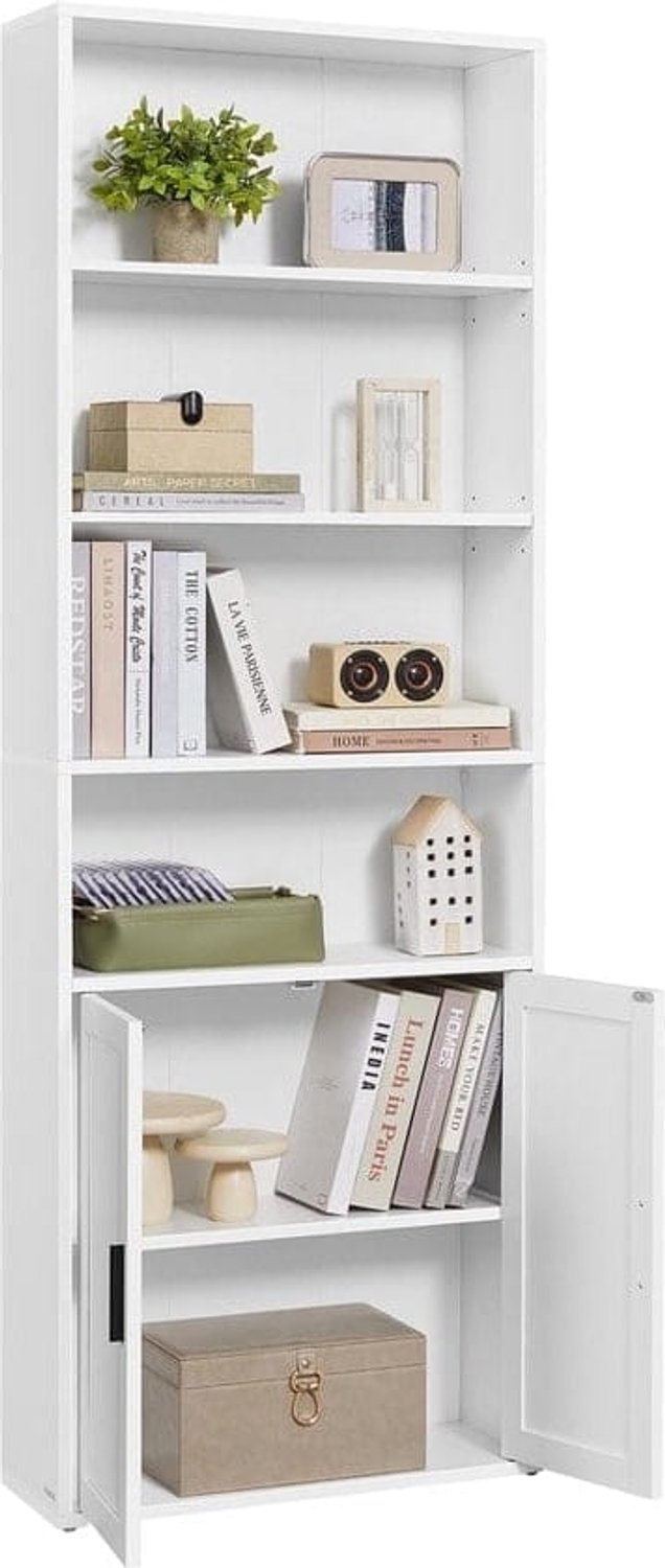 Klarven Boekenkast Wolkenwit - Boekenkastje - Open Boekenkast - Bookcase - Verstelbare Planken, Kantelbeveiliging - 6 Lagen - 60x24x175 cm
