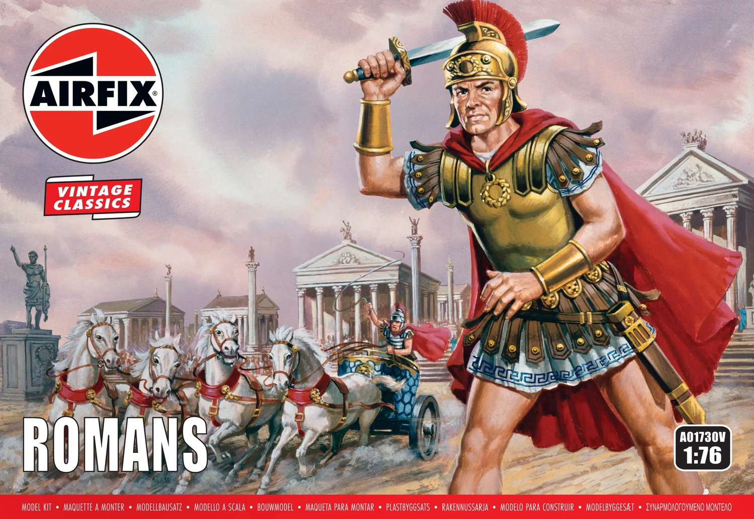 Airfix Modelbouwpakket Militaire voertuigen - 01730V Romeinse Soldaten - Vintage Classics - 28 Figuren met 1 Strijdwagen Plastic - 1:76 - Modelbouw