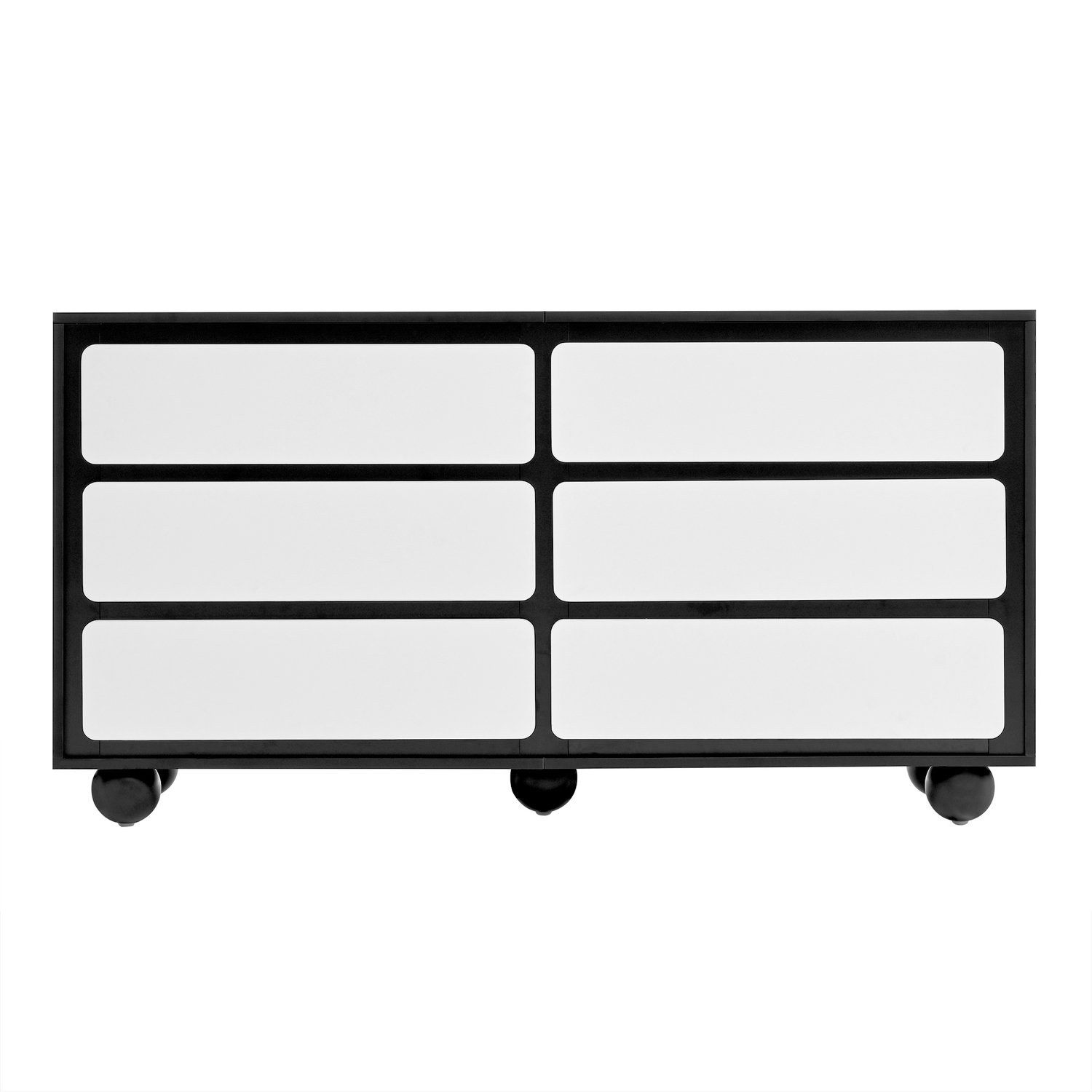 SONNENH Ladekast - 6 witte lades met afgeronde fronten - Zwart-wit - Metalen bolvoeten - 140 x 38 x 74,5 cm