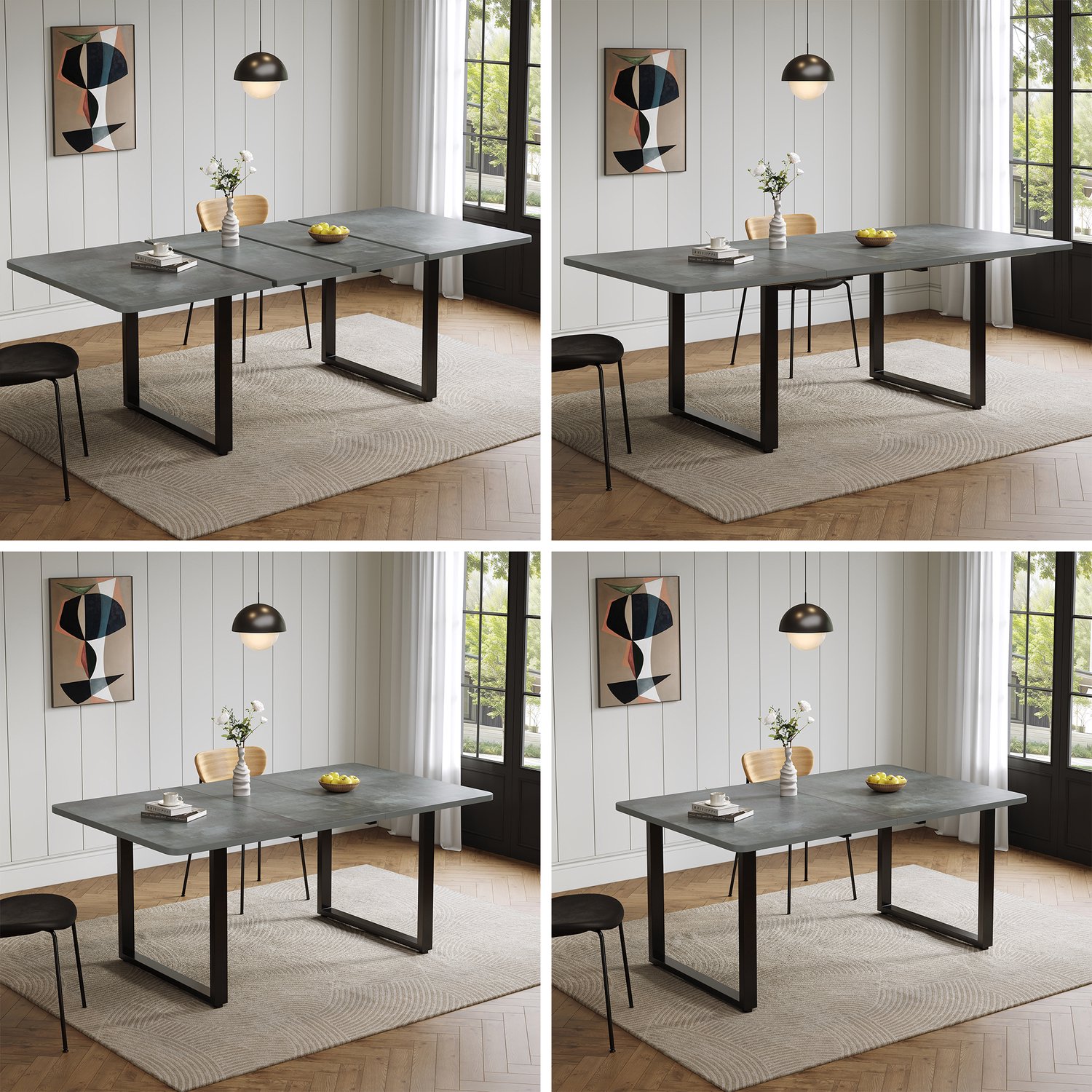 Clruro Eettafel - 140/180/220×80 cm - Uitschuifbaar - voor 6–10 Personen - MDF/Metaal - Grijs