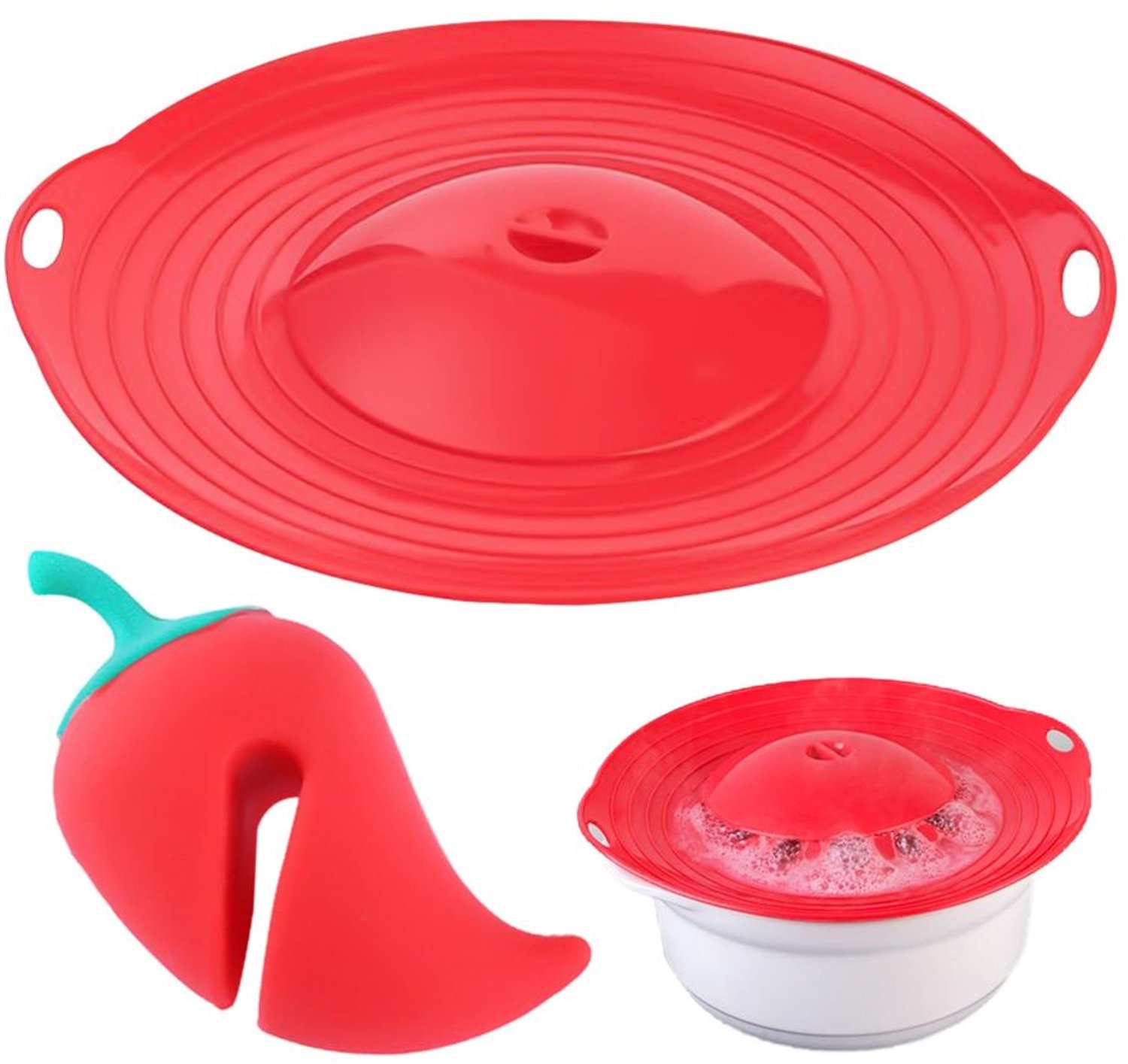 Silicone Deksel met Overloopbescherming - Rood - 29 cm