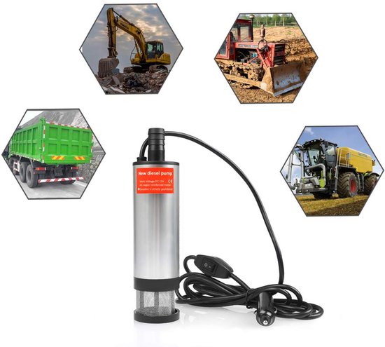 12V Dompelpomp 51mm Auto Olie Brandstof Transfer Pomp voor Water Diesel Vloeistof, RVS Voertuig Pomp met Sigarettenaansteker en Afneembare Filter Net voor Auto SUV Boot — afbeelding 5