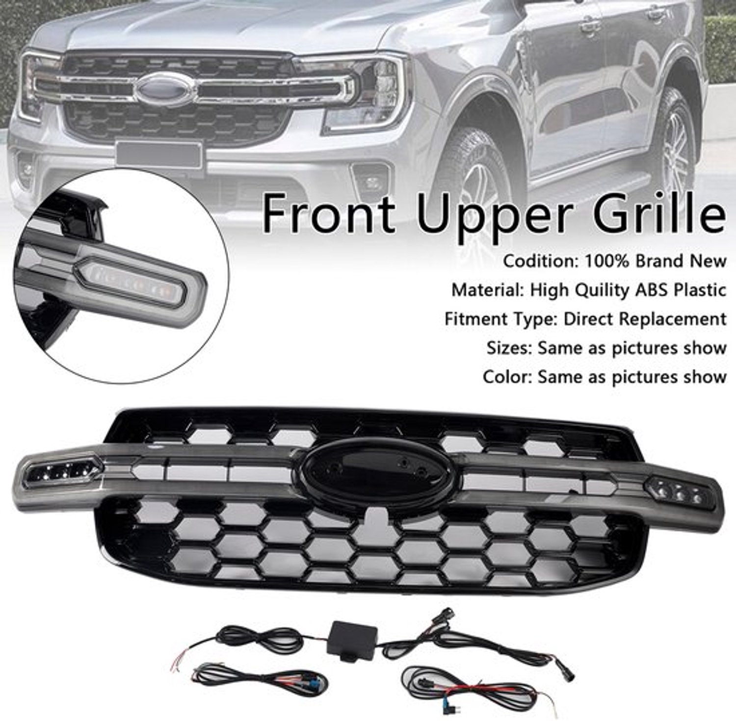 Bovengrille Voor Ford Ranger Wildtrak - ABS Kunststof - Voor Next Gen T9 2023 2024 - Racegrill - Voor Auto Voorkant