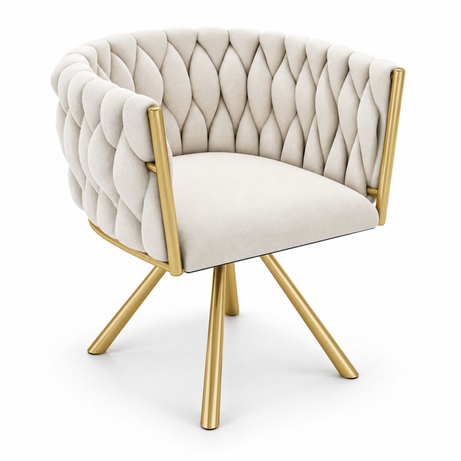 LONG DRAGON - Velvet eetkamerstoel - 1 stuk - 360 graden draaibaar - Vier metalen poten - Voor woonkamer en slaapkamer - Beige + Goud