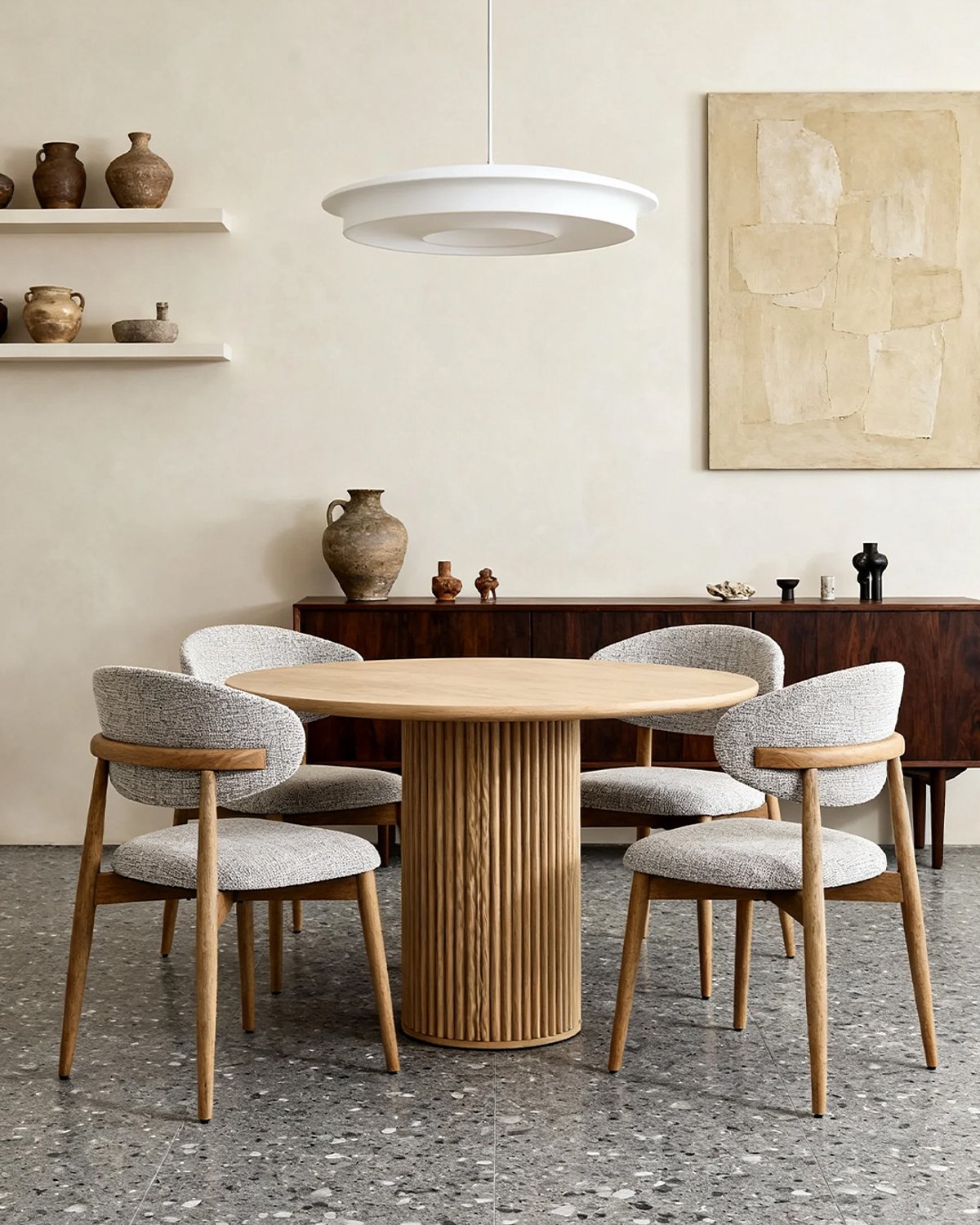 FloraGrace Eetkamerstoel 54,5 x 54 x 82 cm - Set van 2 met Armleuningen - Zachte Stoffen Zitting - Voor Eetkamer en Thuiskantoor - Hout - Walnoot en Klei
