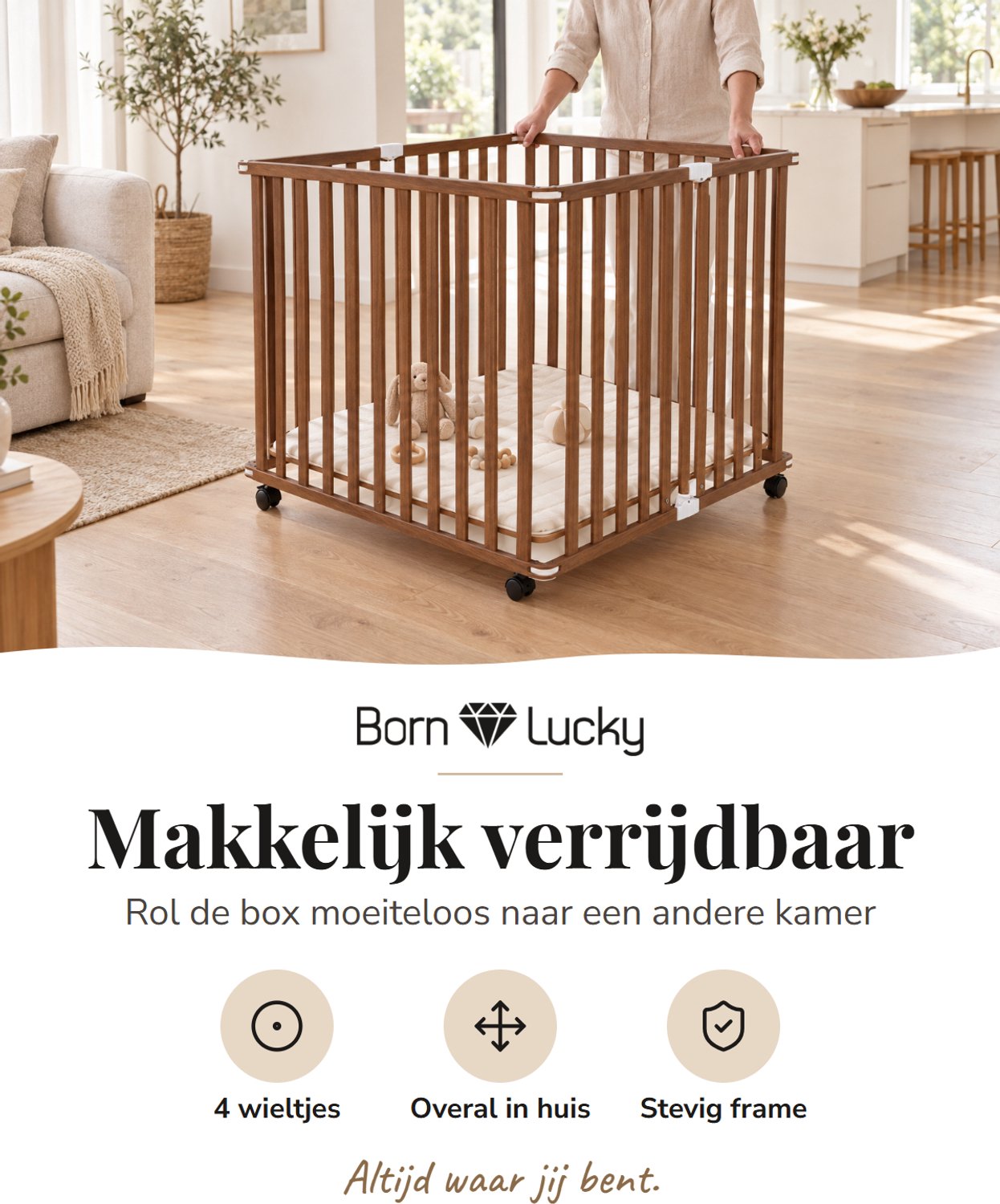 Born Lucky Opvouwbare Baby Box Flip Walnoot – foto 5
