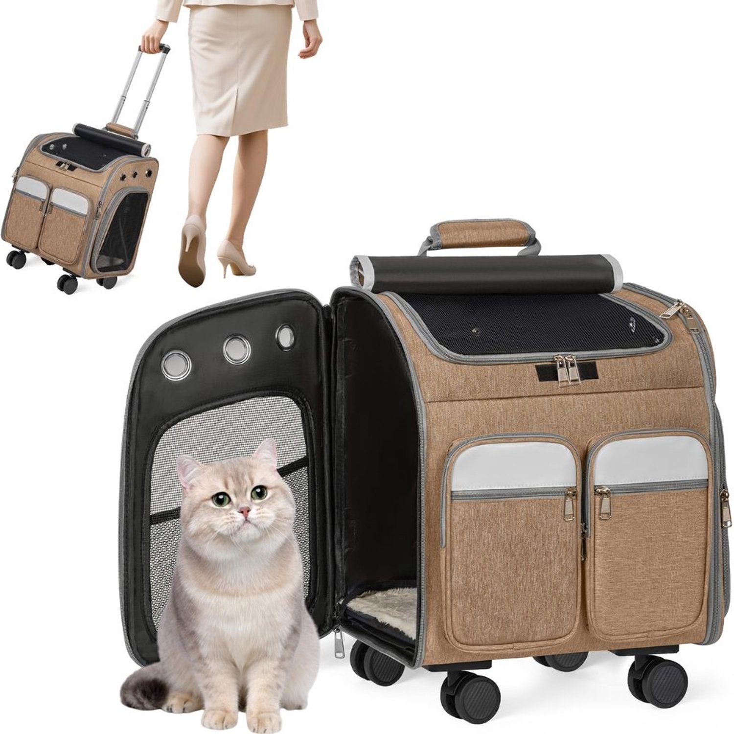 Multifunctionele Huisdierdraagtas met Wielen voor Katten en Kleine Honden