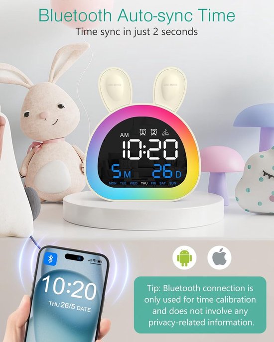 Digitale Kinderwekker met Bluetooth en Nachtlamp — afbeelding 5