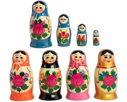 Matroesjka Babushka - 4 houten poppen - 9 cm hoog - verschillende motieven - houten pop