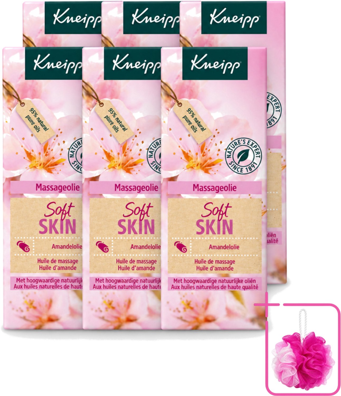 6 x Kneipp - Massageolie - Soft Skin - Amandelbloesem - Voor zachte & soepele huid - 100 ml - Bulkverpakking - Massageolie - Douchemop - Huidverzorging