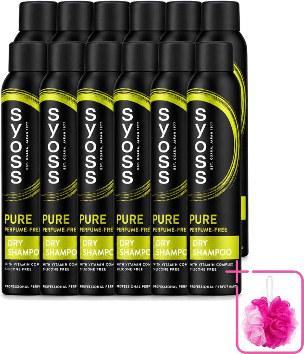 12 x SYOSS - Pure - Perfume Free - Droogshampoo - Shampoo - Langdurige Styling - 200ml - Bulkverpakking - Droogshampoo - Douchemop - Fris haar