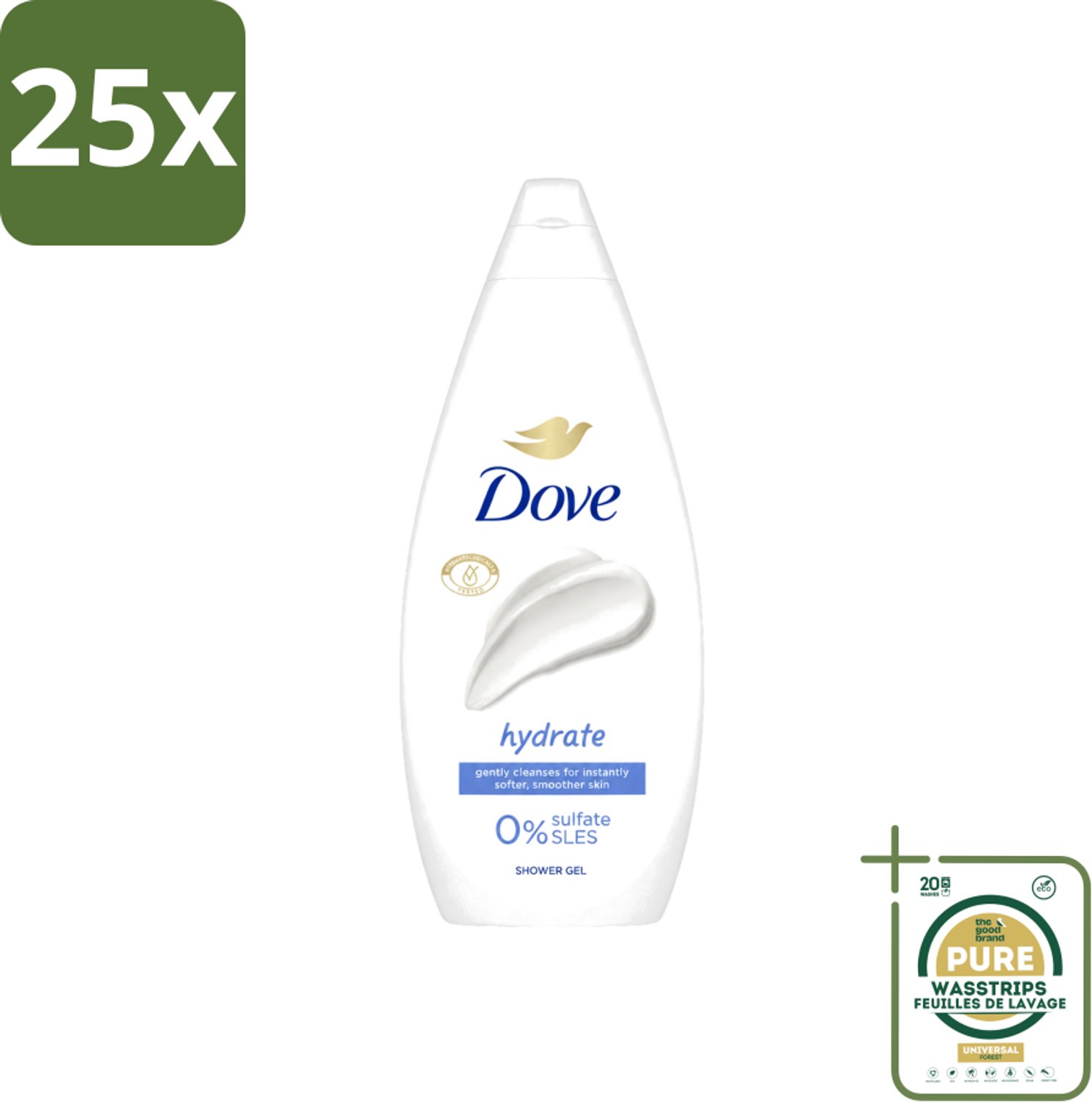 25 x Dove Douchecrème - Hydrate - 720 ml - Wasstrips - Douchegel - Hydraterende Douchegel - Droge Huid - Huidverzorging - Douchegel Voor Droge Huid