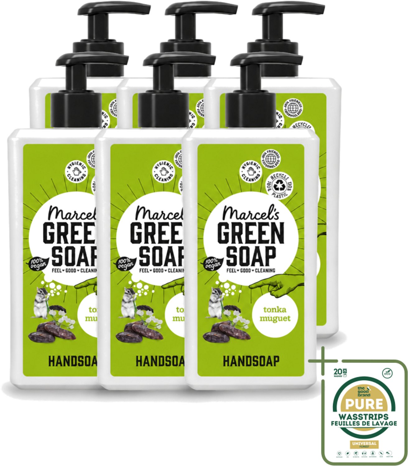 6 x Marcel's Green Soap - Handzeep - Tonka & Muguet - Zachte verzorging - 500 ml - Wasstrips - Handzeep - Natuurlijke Handzeep - Zachte Handzeep - Handzeep Tonka Muguet - Handzeep 500 Ml