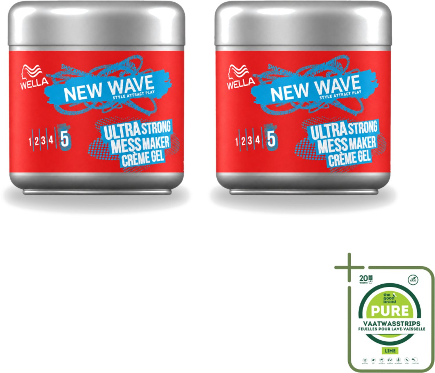 2 x Wella – New Wave Mess Maker Ultra Strong – Haargel – 150 ml - Grootverpakking - Vaatwasstrips - Warrige Look - Haarstyling - Haarfixatie - Crème-gel - Natuurlijke Textuur