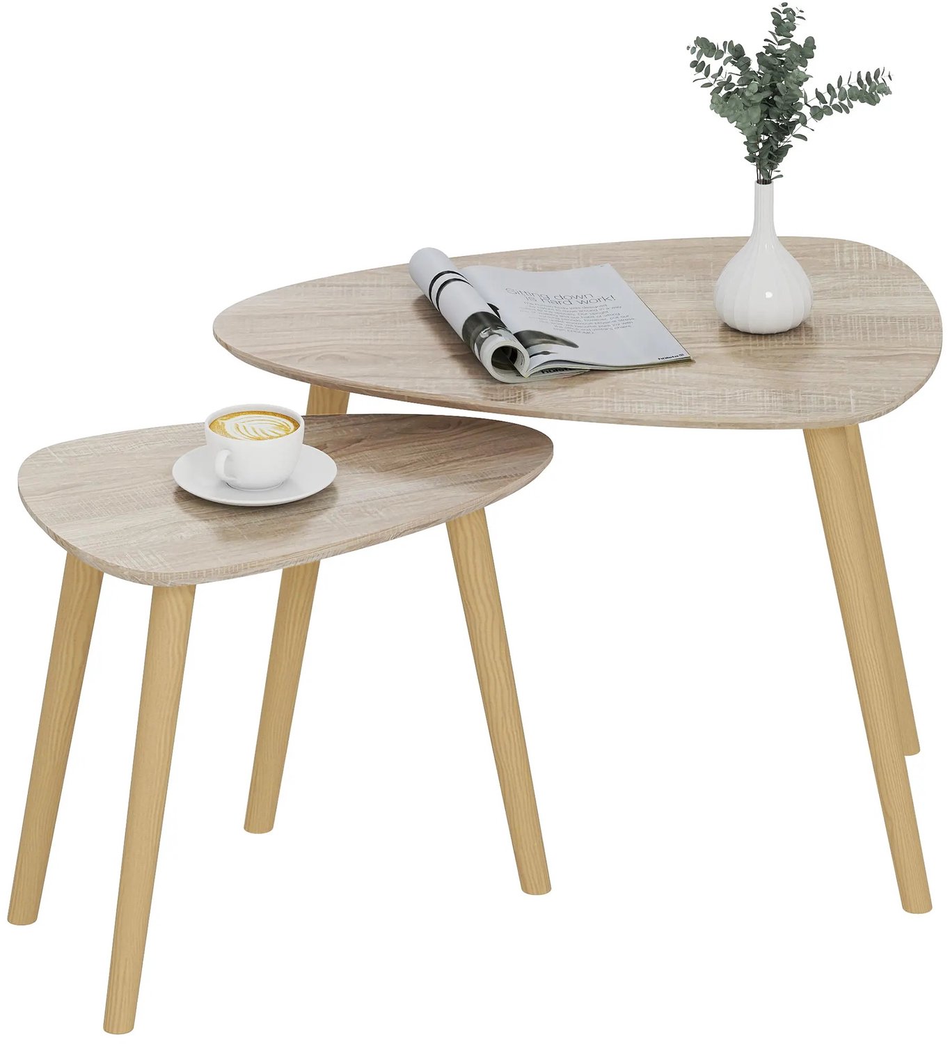 MokoHub Set van 2 Salontafels - Moderne Nesttafel - Bijzettafels - Grenenhouten Poten - Woonkamer - 59.5x39.5x45 cm - Naturel