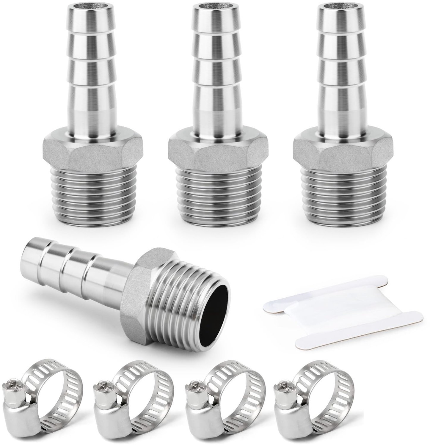 Set van 4 Koudgeslagen Slangfittingen 3/4" x 12mm van Roestvrij Staal