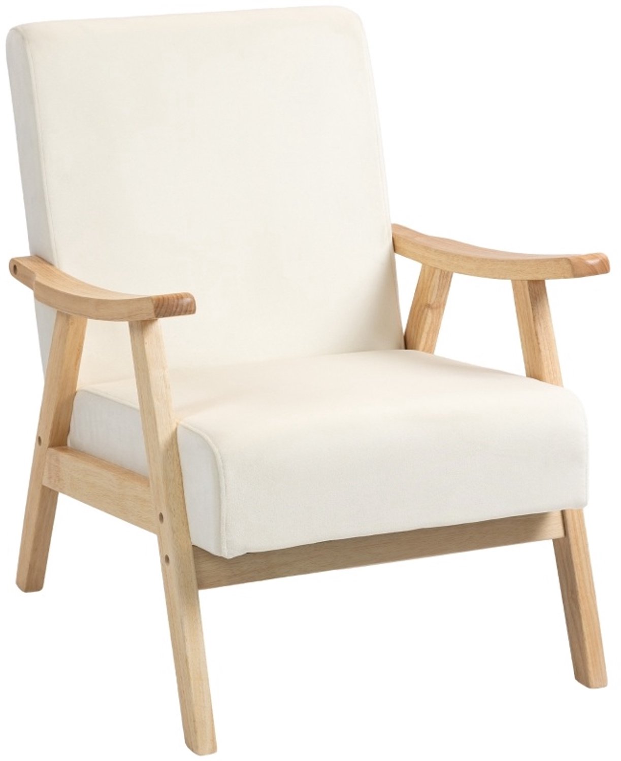 MIVRAY Fauteuil 65 x 80 x 83 cm - Zachte Zitting met Gebogen Armleuningen - Voor Woonkamer en Slaapkamer - Hout en Polyester - Crèmewit