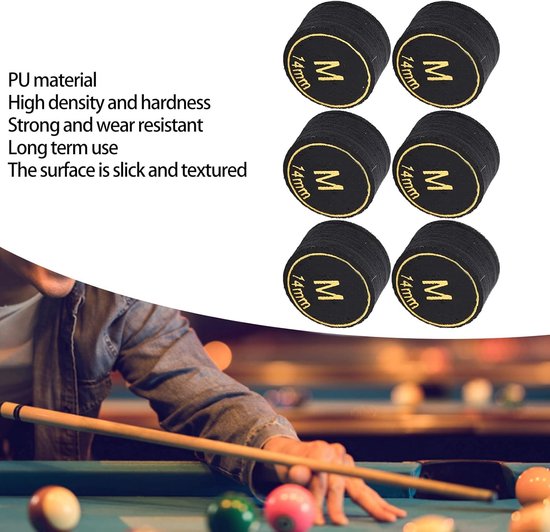 Biljartkeu-tips 14 mm - vervangende tips - geschikt voor biljart en snooker - 6 stuks - ServiceTopper — afbeelding 2