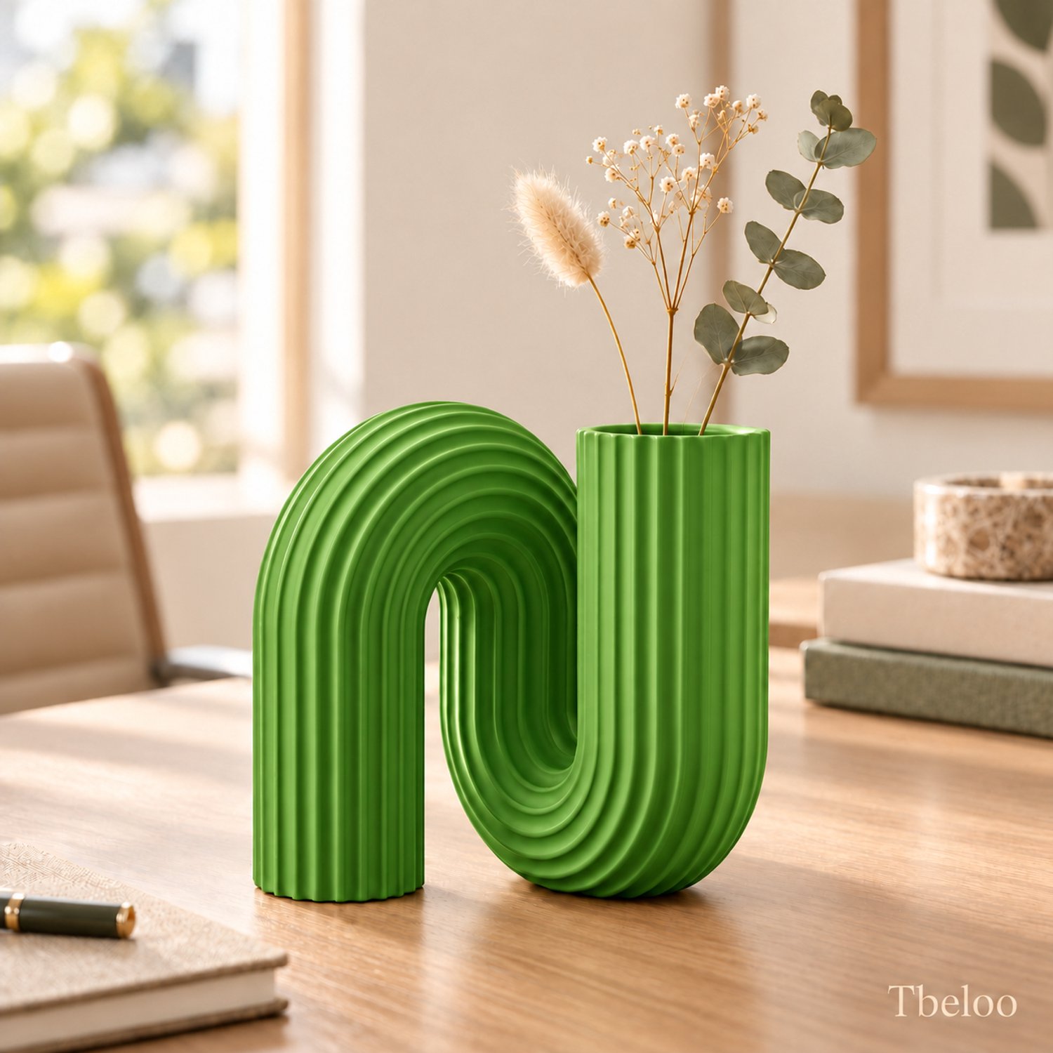 Tbeloo Boogvaas - Modern Woonaccessoire voor Droogbloemen - Groen - PLA - 3D-geprint