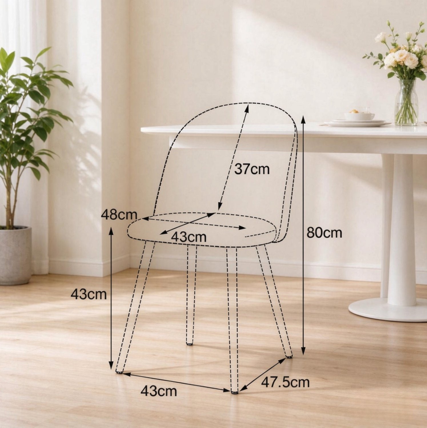 CHICFURN Eetkamerstoelen set van 4 - Gewatteerde zitting - Metalen poten - Grijs