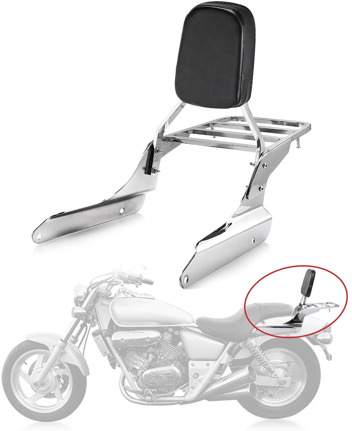 Sissy Bar Hoogwaardige Rugleuning - Bagagedrager - Kussen voor Passagiersrugleuning - Montagegat 22 cm - Compatibel met Shadow VT600/VLX600 - Rugsteun