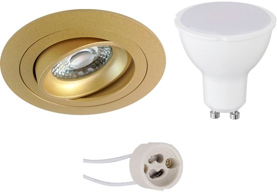 BES LED GU10 Inbouwspot Set - Mat Goud - Inbouw Rond - Kantelbaar - Pragmi Alpin Pro - 4W - Warm Wit 3000K - Ø92mm