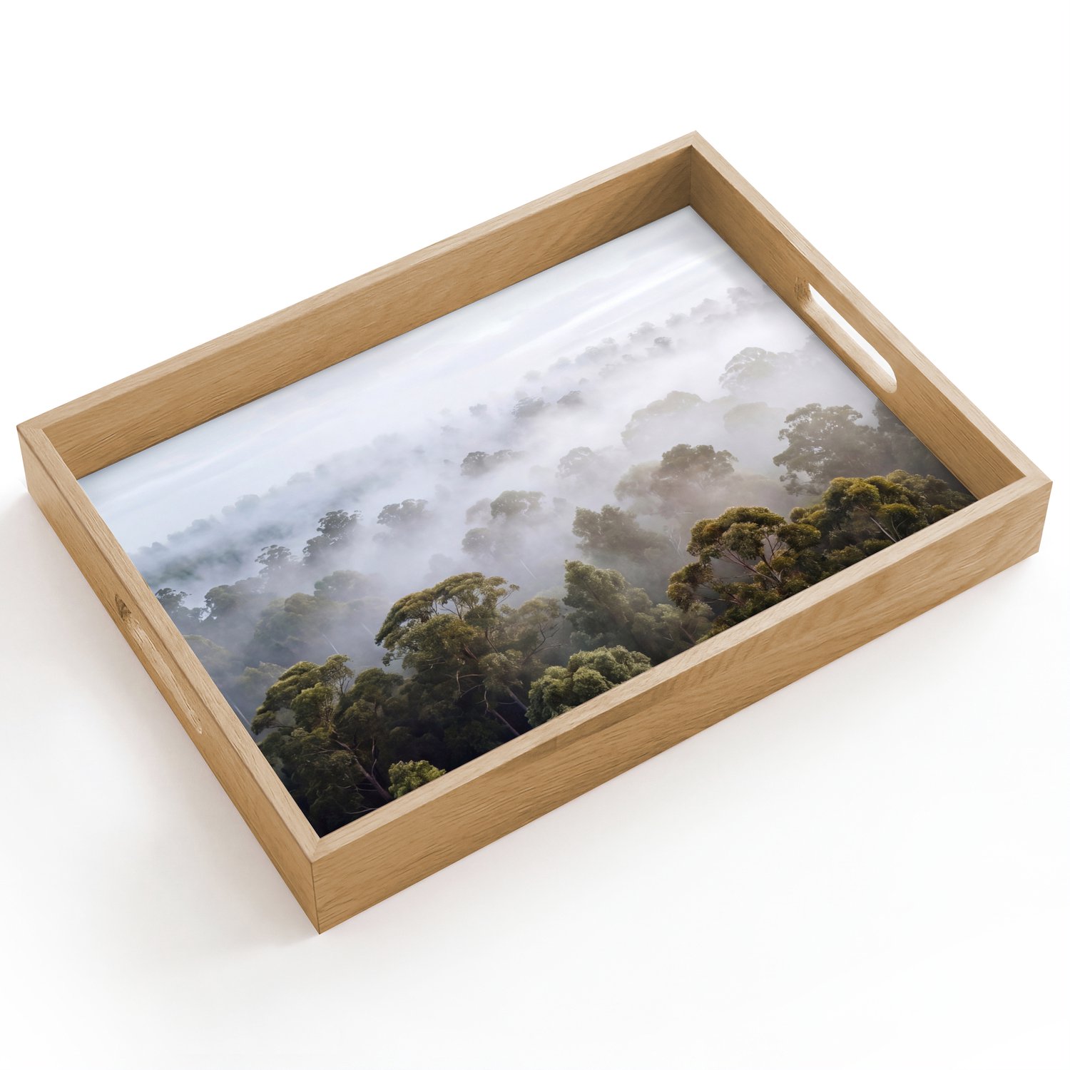 Dienblad hout 40x30 cm - Schootdienblad - Natuur - Mist - Bos - Ochtend - Goud - Borrelplank rechthoek - Plateau dienbladen