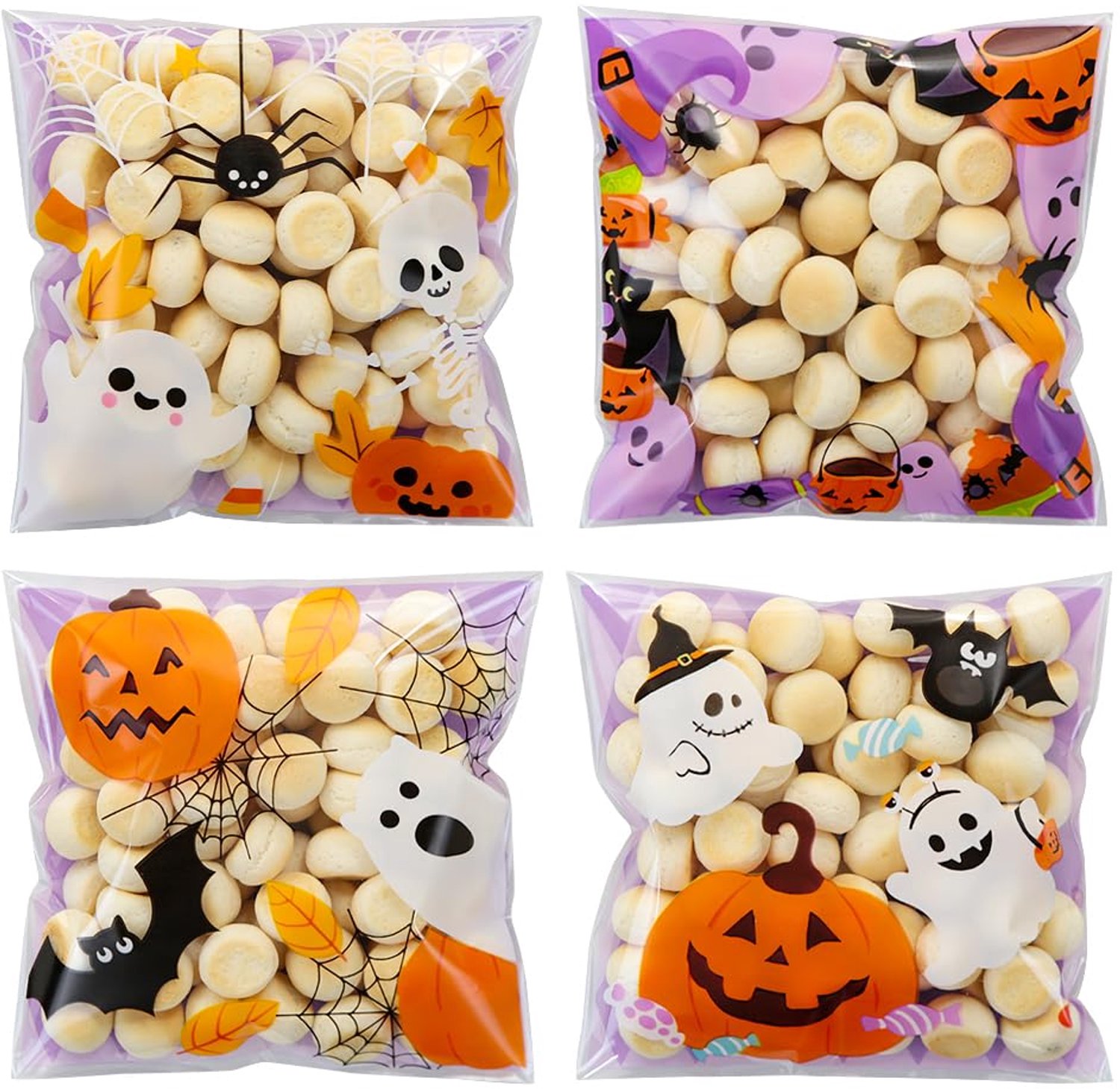 Set van 100 Halloween Cellofaan Traktatiezakken met Zelfklevende Sluiting