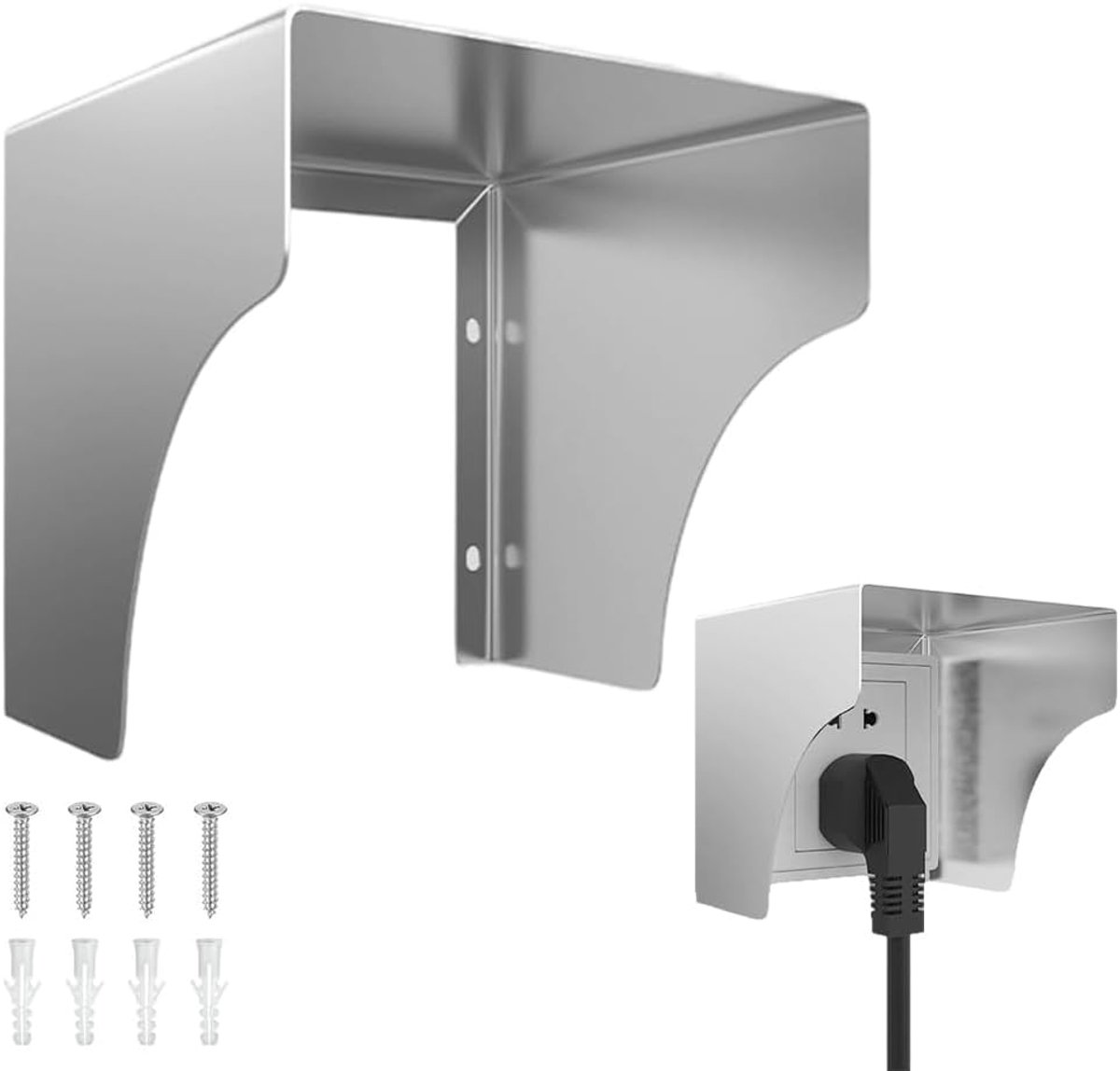 Buitenstopcontact 12,5x12x12 cm - RVS regenbescherming - Waterdichte dekking - Voor langdurig gebruik - ShopVlot