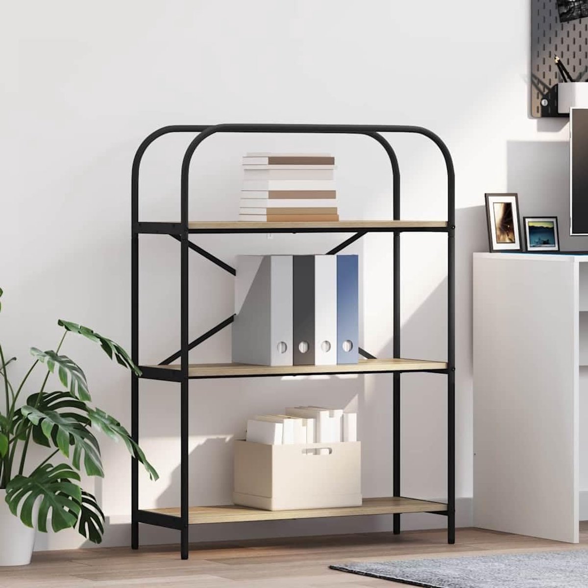Boekenkast 3 niveaus 80 x 30 x 109 cm houtmateriaal met stalen