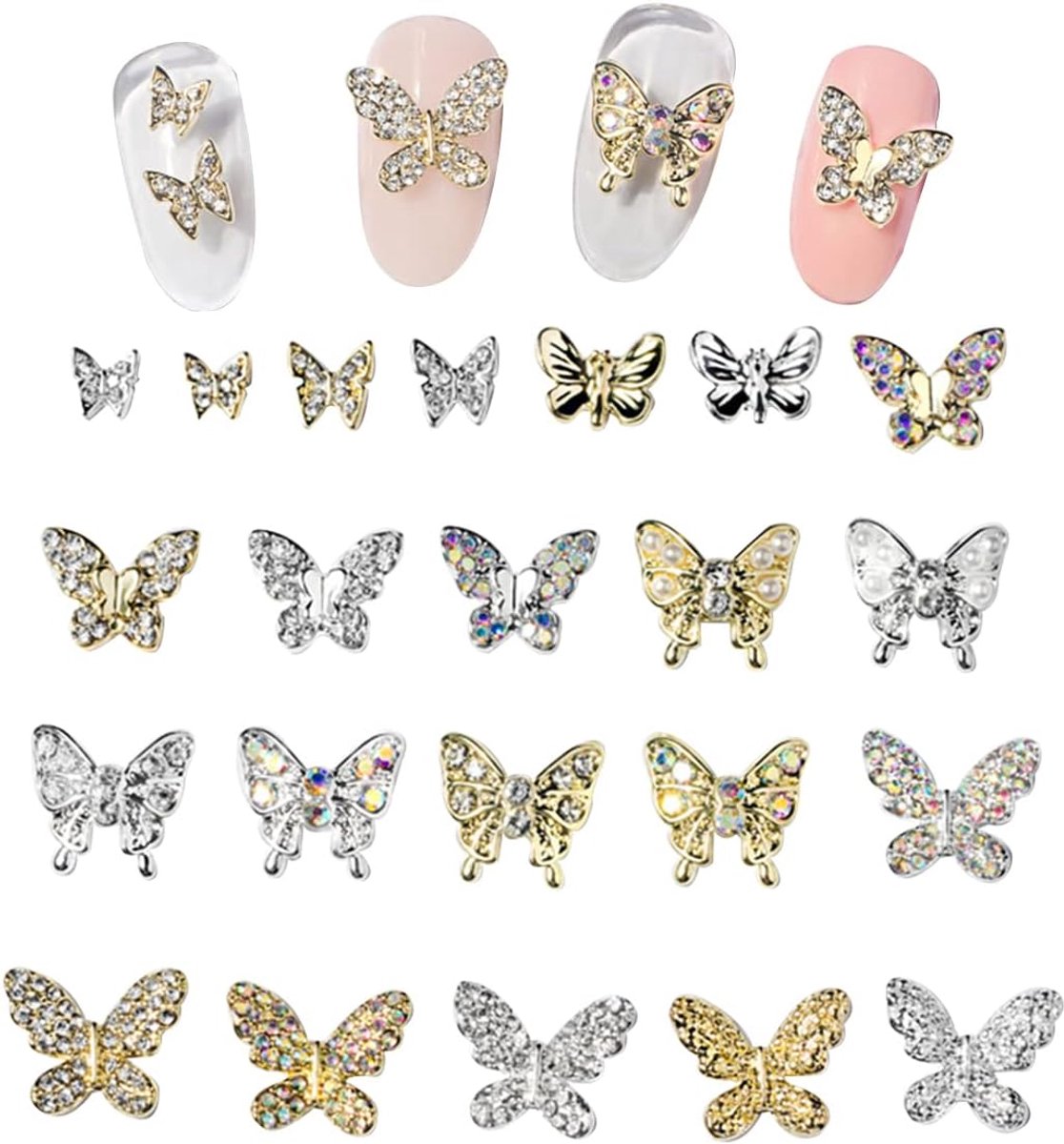 Nail Charms 3D Vlinders 22PCS - Mixed Metalen Rhinestones - Shiny Decoraties - Voor Creatieve Nagelkunst - ShopVlot