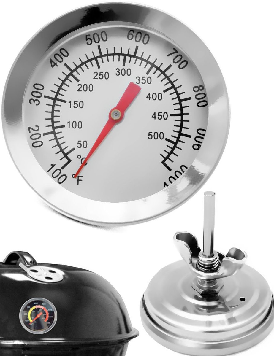 SnelShoppen - Analoge BBQ Thermometer voor Grillen, Koken en Roken - Temperatuurweergave van 10°C tot 350°C - Geschikt voor Pannen, Grill en Smoker -