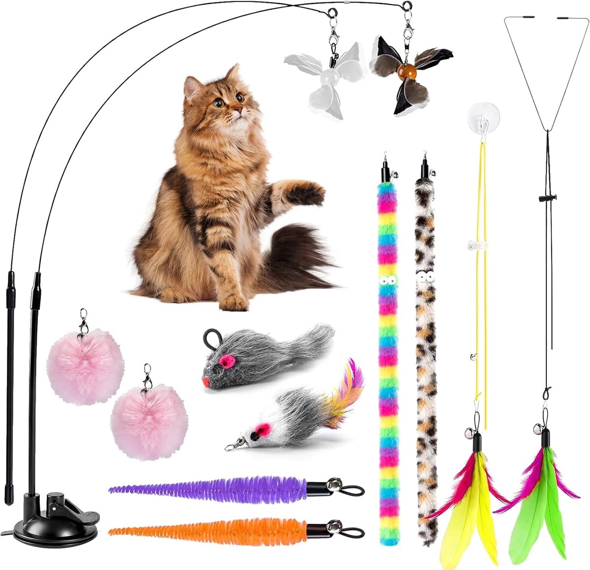 Interactief kattenspeelgoed, hengel voor katten met zuignappen, kattenspeelgoed voor jacht, spelen en training thuis