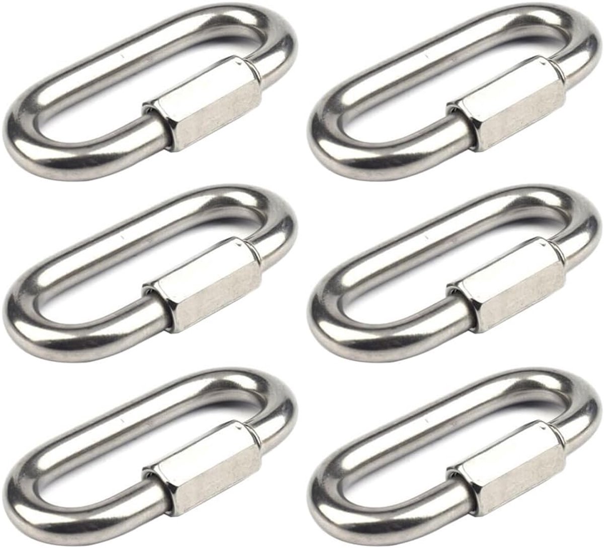 6 stuks karabijnhaken schroefsluiting M8 schroefkarabijnhaak roestvrij staal 304 schroefverbinders kettingschakel karabijnhaak Rapid-schakels schroefkarabijnhaak groot