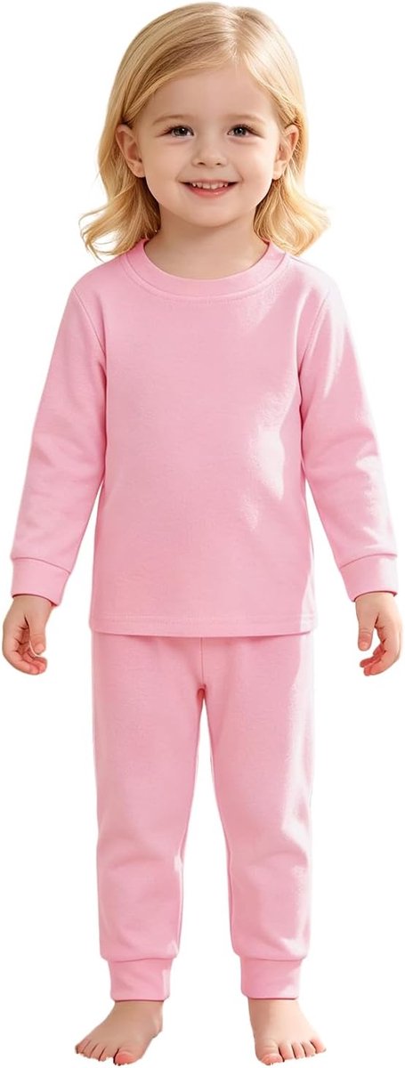 Kinderpyjama voor meisjes, tweedelige pyjama, bovendeel + broek, set van 2-9 jaar, peuterpak, lange mouwen, huispak, effen, 2-delig, nachtkleding, zachte loungewear