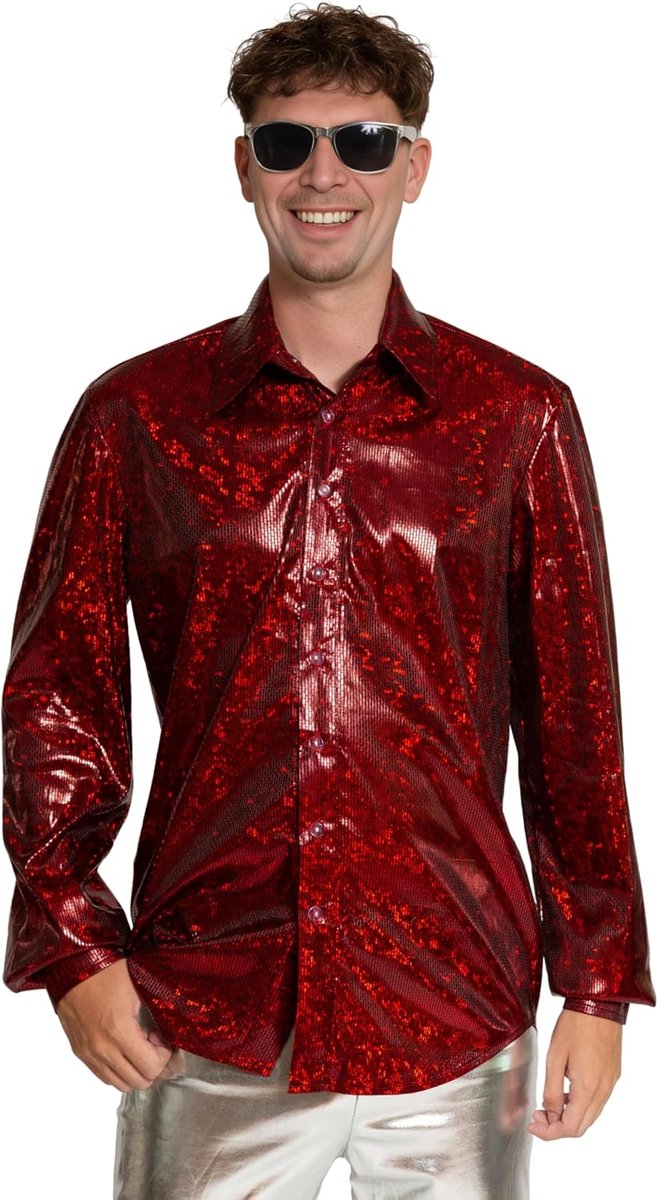 Disco Overhemd Mannen Jaren 70 Kleding Heren Disco Shirt Metallic Glanzend Shiny Hemd Lange Mouwen Carnaval Outfit Carnavalskostuum Discohemd - Maat S t/m 3XL