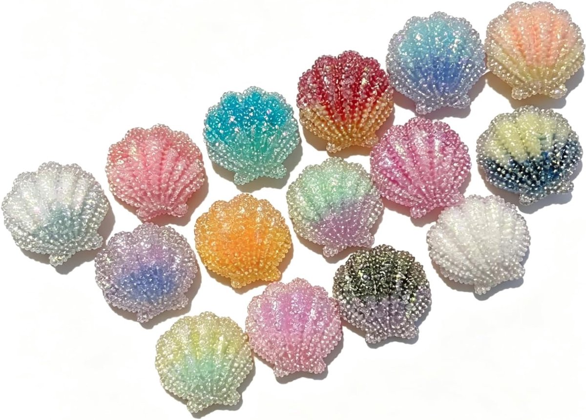 15 Stks Shell Beeldje Ornamenten Glitter Kristal Seeshellfigurine Glow in Dark DIY Craft Accessoires Hars Sint-jakobsschelp Shell Decoratie 225 × 25 mm (Zeeschelp)