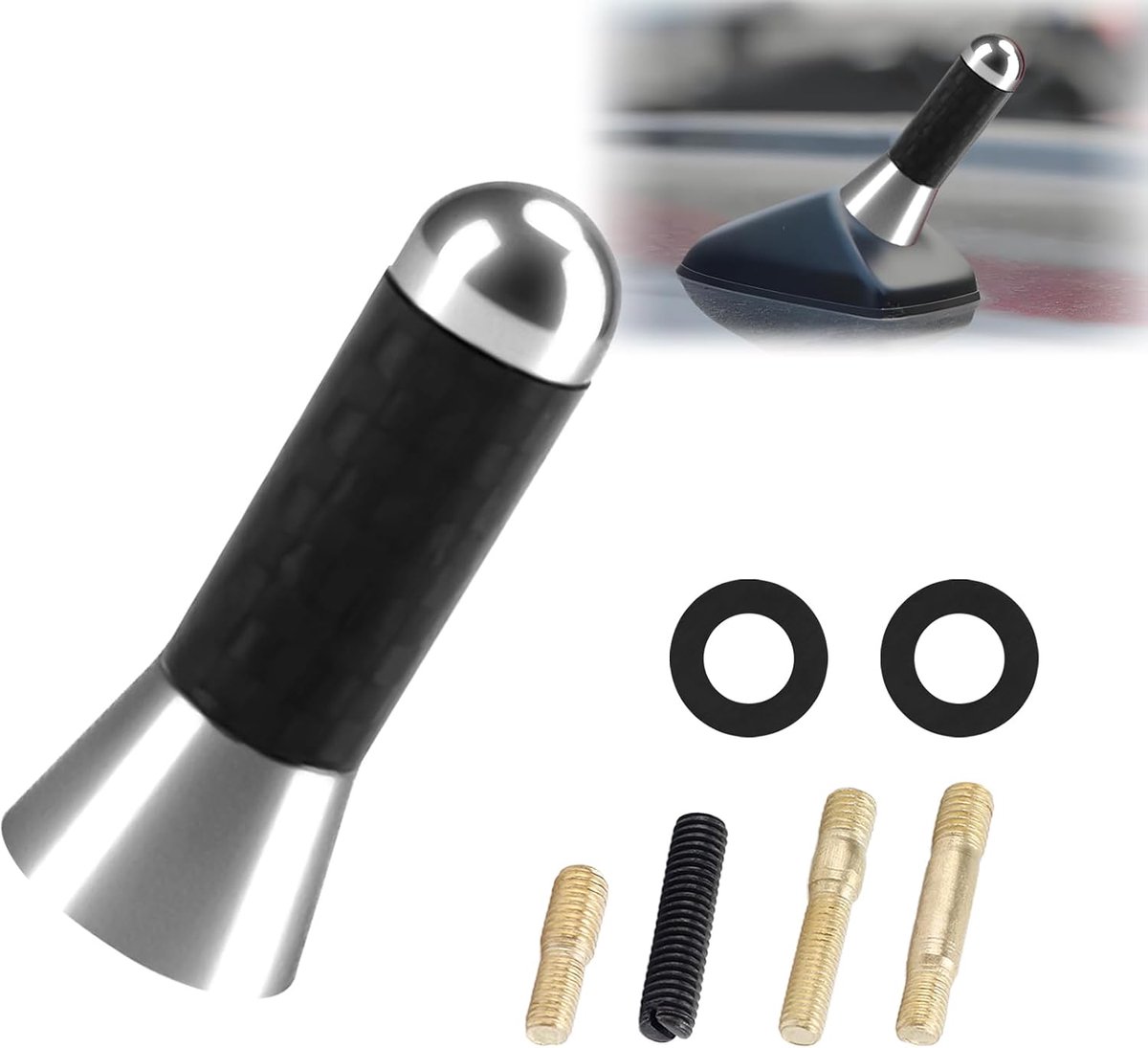 Autoantenne, 3,5 cm korte mini-antenne voor AM/FM-autoradio, vervangende dakantenne voor de radio, mini-schroefantenne voor AM/FM-ontvangst, autodakantennemast met 4 schroeven