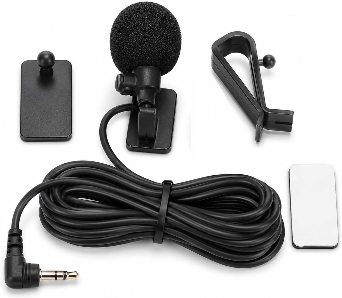Microfoon voor autoradio, 3,5 mm, stropdasmicrofoon, inclusief stickers en U-vormige klem, externe microfoon voor Sony, Pioneer, Kenwood, Jvc, Boss, Alpine, plug-and-play, kabel van 3 m