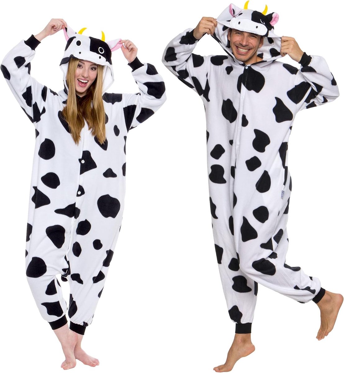 Onesie voor volwassenen, Halloweenkostuum, dier, dinosaurus, haai, uniseks, pluche, eendelig cosplay-pak voor volwassenen, mannen en vrouwen, Koe, M