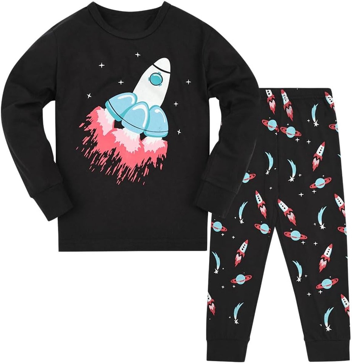 Pyjama met lange mouwen voor jongens, katoenen winterpyjamaset voor jongens, kindernachtkleding, tweedelig, 5-7 jaar