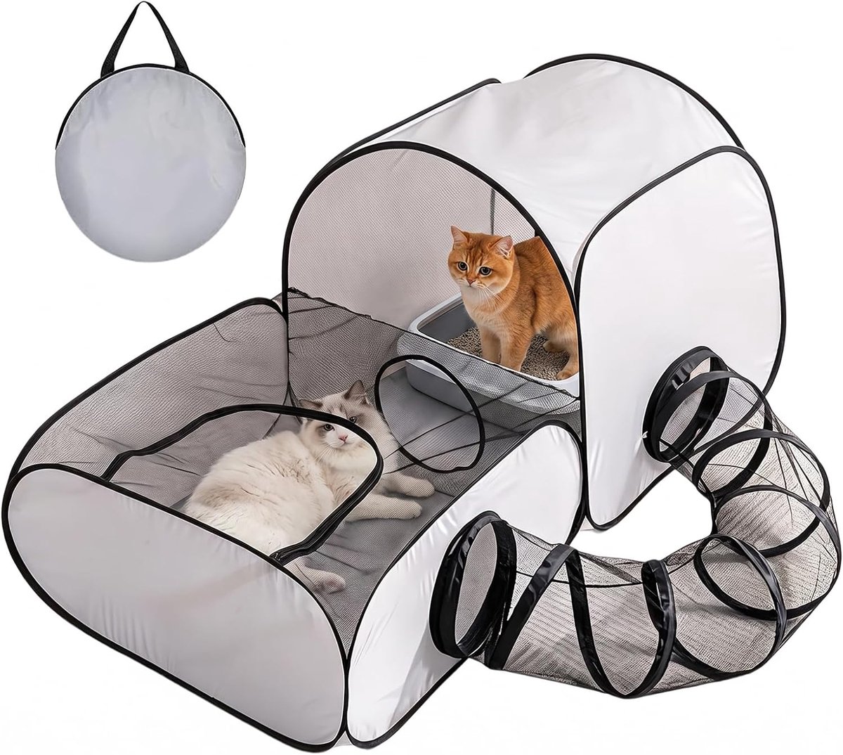 Draagbaar huisdierverblijf, hondenuitloop, kattenhuis, tent, opvouwbare ren met speelgoedtunnel, trainingsaccessoires voor honden en kleine dieren, binnen, camping en reizen (grijs-S)