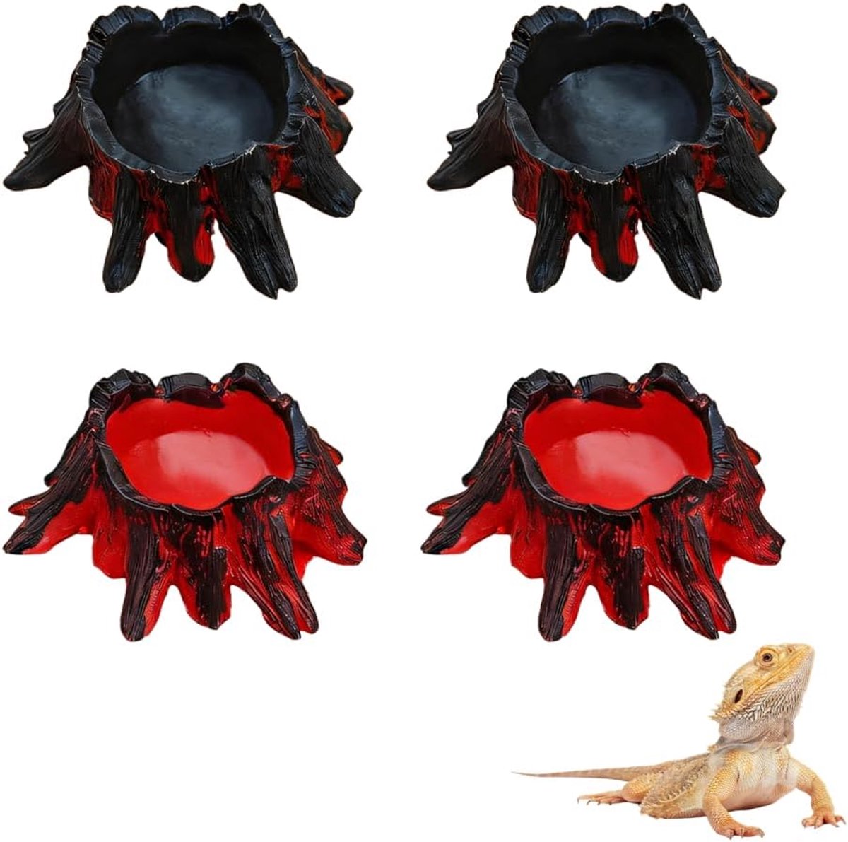 4 stuks terrarium-waterschalen, vulkaanvormige platte anti-verdrinking, terrariumschalen van hars, voor gekko's, hagedissen, spinnen en reptielen