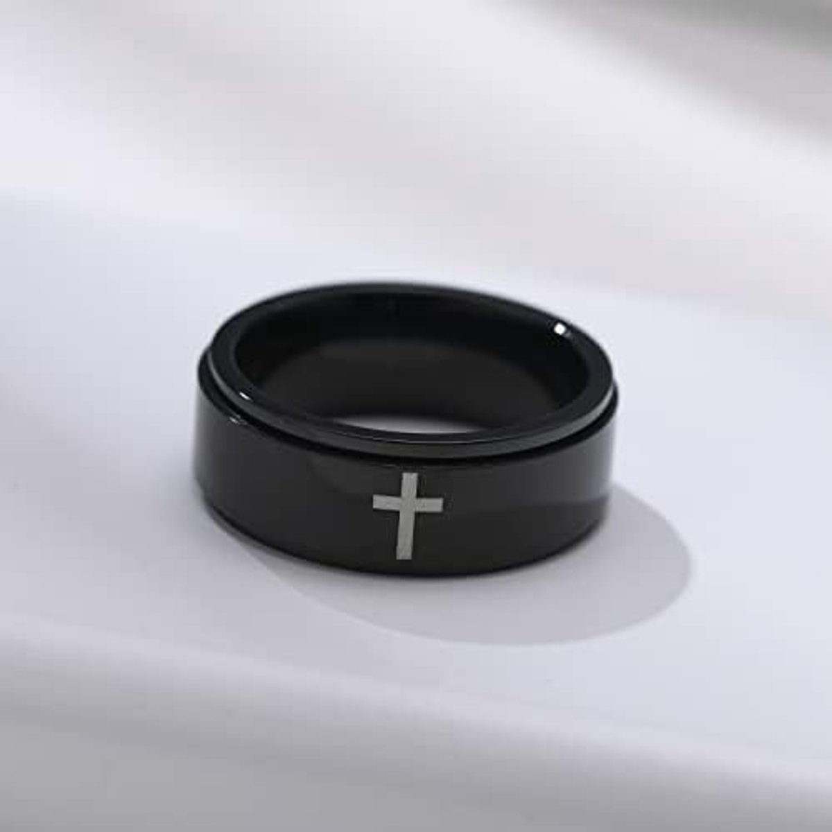 Zwart, 8 mm, kruisring, roestvrij staal, verstelbare ring, zegelring, personaliseerbaar, cadeau-idee voor verjaardag, bruiloft, feest, Kerstmis, 8, Metaal, Niet van toepassing